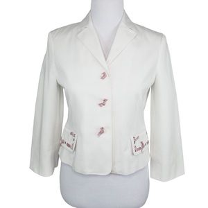 BCBGMAXAZRIA White Jacket Cropped Blazer bow Buttons Women’s Size Small